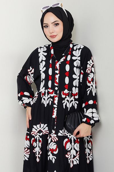 InStyle Φαρδύ Casual Floral Φόρεμα Μαύρο από βισκόζη