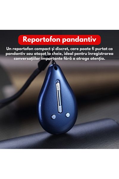 Spionescu Pendant spy recorder, M3, 32GB, voice activated recording, background noise reduction, 400 mAh