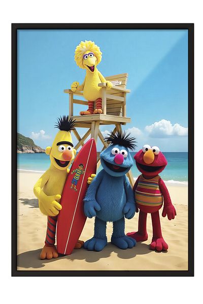 Postifull Poster cu cadru negru, Păpuși de plajă, Fotografie, Maximalist, Poster colorat, Selecția de vară 2025,