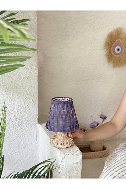 Maison Avf Mor Rattan & Bambu Masa Üstü Kablosuz Pilli Abajur Alt Rattan Masa...
