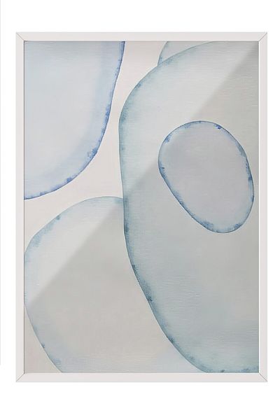 Postifull White Framed Poster, Abstract Circles - 1, Oil Painting, Blue Color Poster, 2025 Summer Selection, No:10967