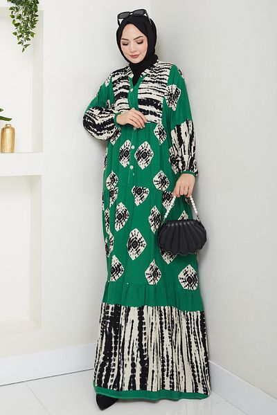 InStyle Striped Punto Pattern Viscose Dress Green
