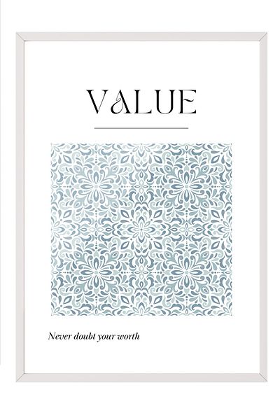 Postifull White Framed Painting, Pattern, Text, Flat Illustration, Minimalist, Blue, White Color Poster, 2025 Summer