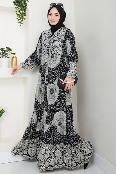 InStyle Mandala Pattern Black Viscose Dress