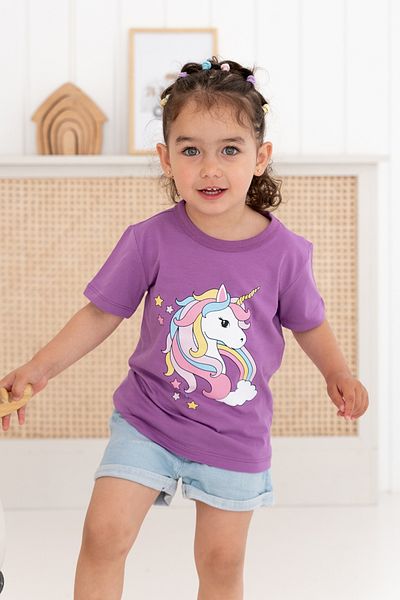 Lilabio 100% Cotton Girls Regular Short Sleeve Patterned T-Shirt