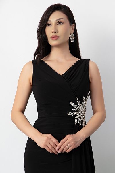 PULLIMM Rochie de seară scurtă cu decolteu cu strasuri în talie 13464