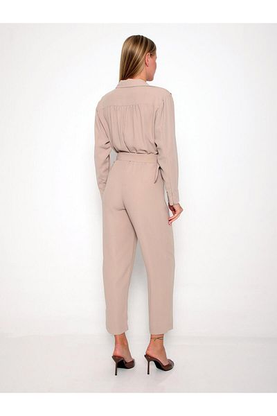 Coral Covered Pocket Belted Jumpsuit Stone