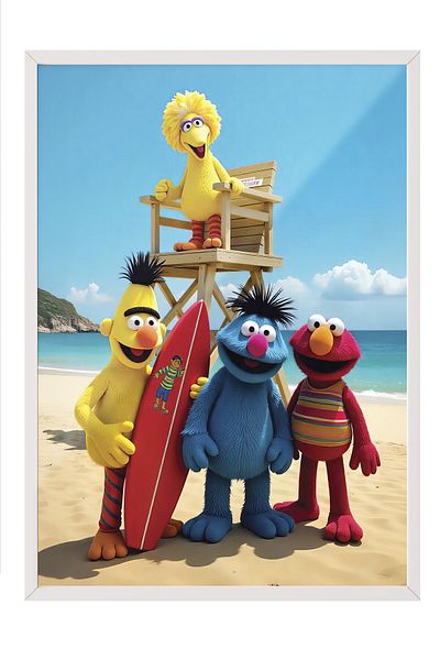 Postifull White Framed Poster, Beach Puppets, Photo, Maximalist, Colorful Color Poster, 2025 Summer Selection,