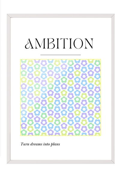 Postifull White Framed Painting, Flowers, Pattern,, Illustration, Blue Color Poster, 2025 Summer Selection, No:109843