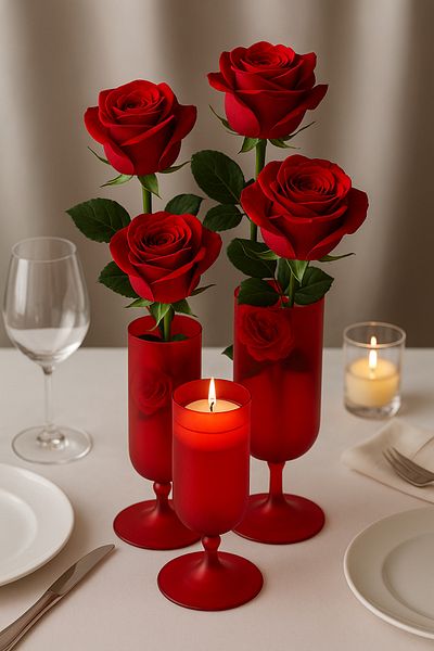 Moon Dizayn 3-Piece Design Blown Glass Vase Floating Candle Candlestick Set (10 Diameter 15-20-25cm Height)