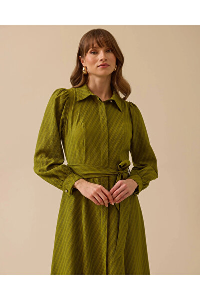 SCL Desenli Kuşak Detaylı Maksi Elbise