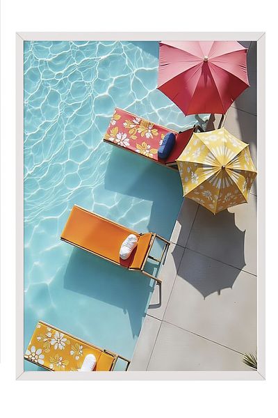 Postifull Poster cu cadru alb, lângă piscină, fotografie, maximalist, poster de culoare albastră, selecție de vară 2025, NR:1
