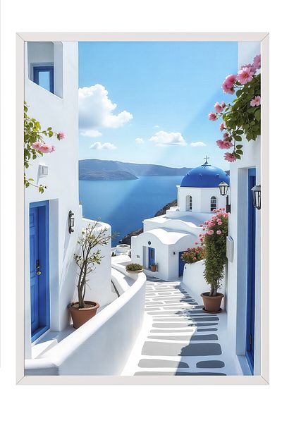 Postifull White Framed Poster, Landscape, Photo, Blue Color Poster, 2025 Summer Selection, No:109567