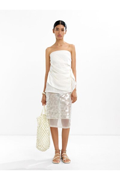 PARFOIS Payetli Yarı Şeffaf Midi Etek