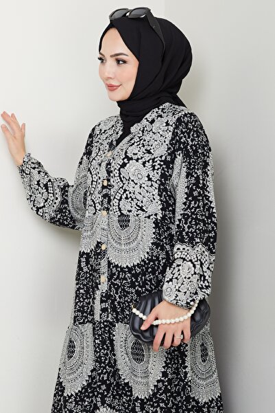 InStyle Φόρεμα μαύρο βισκόζη με σχέδιο Mandala