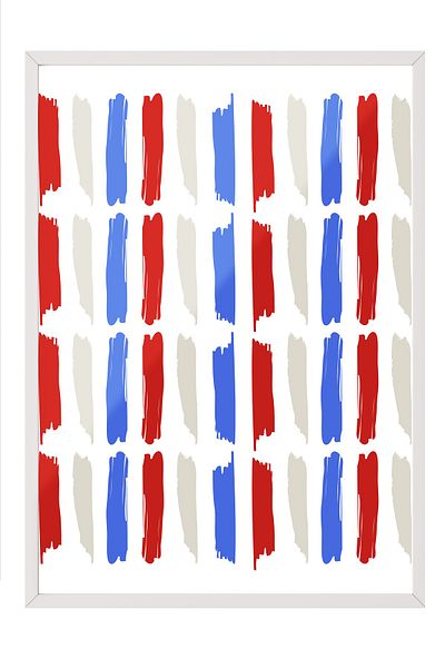 Postifull White Framed Painting, Brush Strokes, Minimalist, Flat Illustration, Red, Blue Color Poster, 202