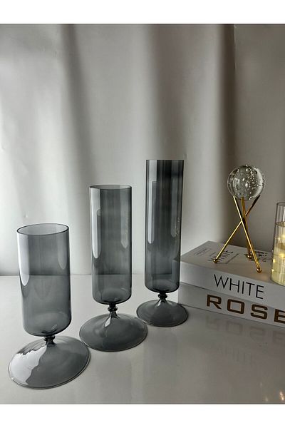 Moon Dizayn 3-Piece Design Blown Glass Vase Floating Candle Candlestick Set (10 Diameter 15-20-25cm Height)