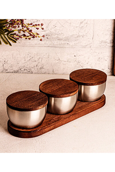 Steel & More Wooden Lid Steel Snack Bowl 7 Piece Leak Proof Storage Container 9cm