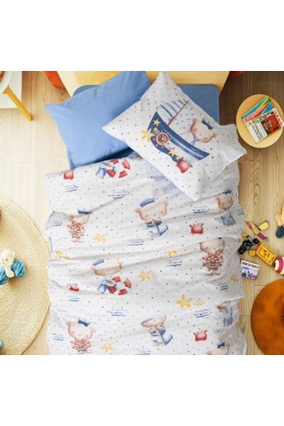 Cotton Box Baby Bedding Set, 100% Ranforce Cotton, Quilt Sheet 100x150cm, Cotton Box, Seaman Blue