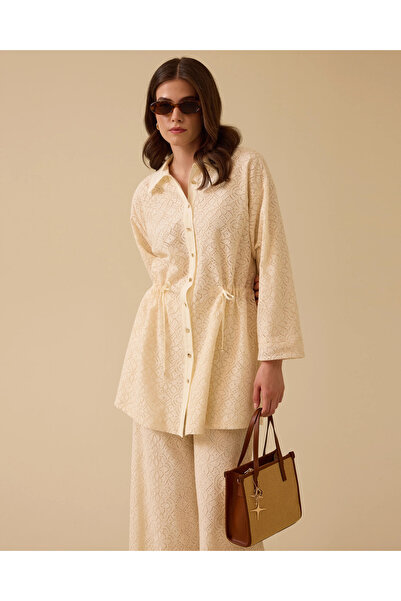 SCL Desenli Beli Büzgülü Dantel Ceket