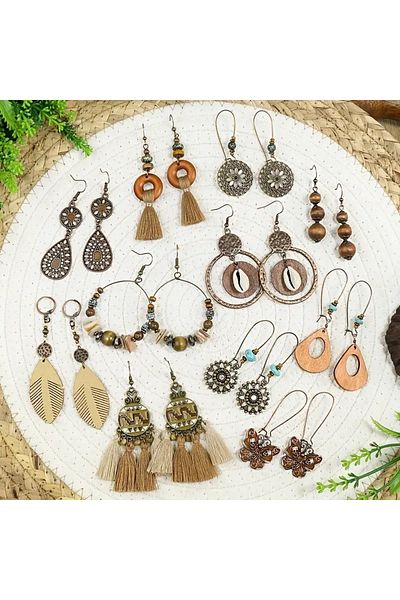 Vira Ethnic Women's Earring Set Summer Holiday Dangle 11 Pairs