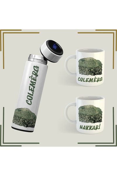 ZERYA Colemêrg Hakkari Designed Mug and Thermos Set - Colemêrg Hakkari Thermos Cup (2 Mugs 1 Thermos)