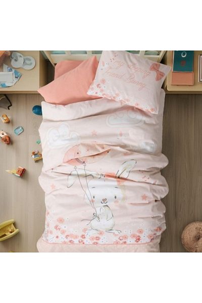 Cotton Box Set de lenjerie de pat pentru bebeluși cu iepure, 100% bumbac ranforce, Rapeti Somon