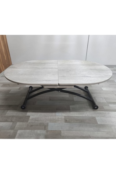 SEHPAM AKILLI Ortadan Açılır Akıllı Yemek Masası Oval Mdf Tabla Alt Mekanizma Metal Siyah Renk