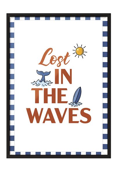 Postifull Black Framed Poster, Lost between Waves, Illustration, White Color Poster, 2025 Summer Secky