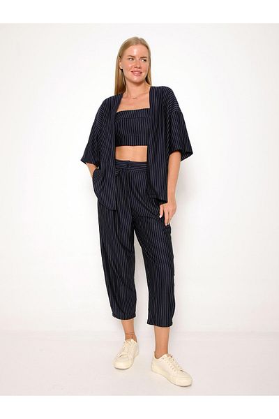 Coral Striped Triple Suit Navy Blue