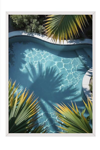 Postifull White Framed Poster, Peaceful Pool, Photo, Blue Color Poster, 2025 Summer Selection, No:109648