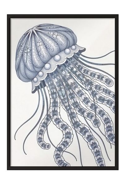 Postifull Black Framed Poster, Shaped Octopus, Illustration, Blue Color Poster, 2025 Summer Selection, No:109675
