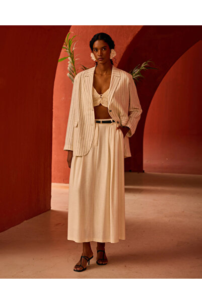 SCL Keten Görünümlü Pile Detaylı Cepli Etek