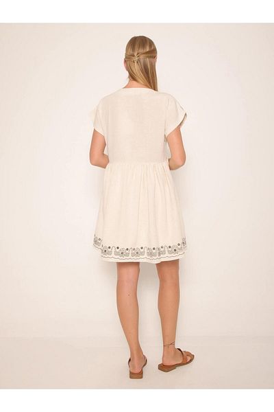 Coral Embroidery Detailed Mini Dress Natural