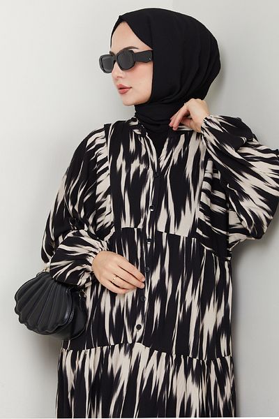 InStyle Casual Brush Pattern Viscose Dress Black