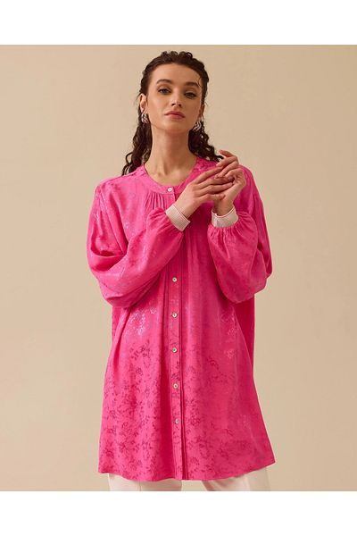 SCL Round Neck Floral Patterned Buttoned Tunic