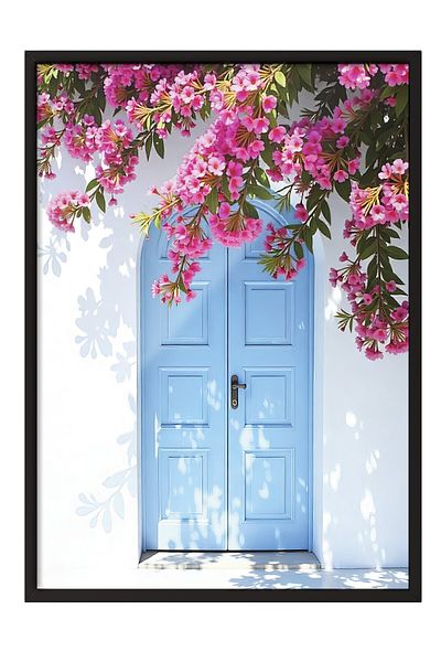 Postifull Black Framed Poster Painting, Blue Door, Photo, Blue Color Poster, 2025 Summer Selection, No:109483