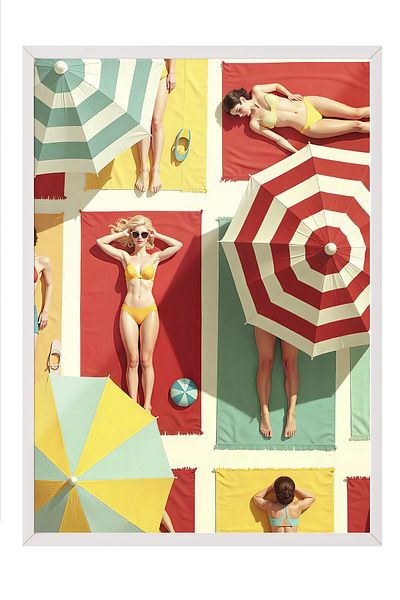 Postifull White Framed Poster, Sunbathing Woman, Illustration, Colorful Color Poster, 2025 Summer Selection, No:109