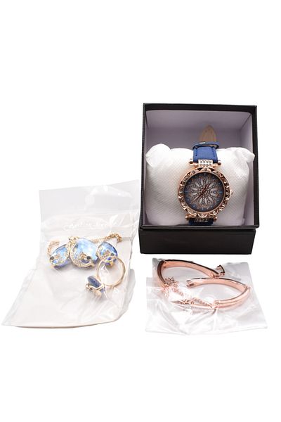 OEM Women's Watch with Gold and Blue Jewelry Set