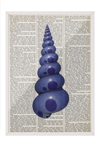 Postifull White Framed Poster, Seashell on Newspaper, Illustration, Blue Color Poster, 2025 Summer Selection, N