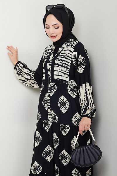 InStyle Striped Punto Pattern Viscose Dress Black