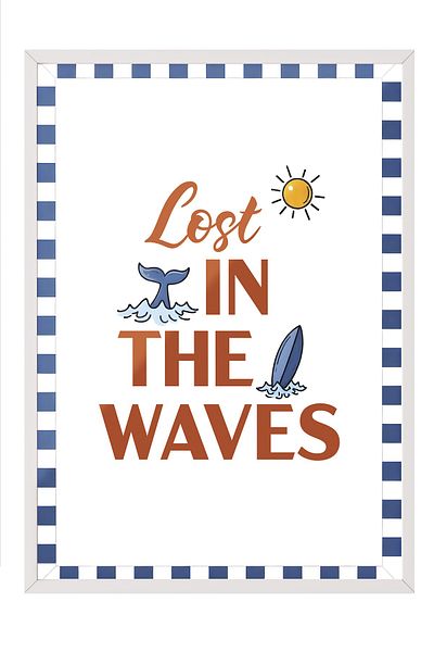 Postifull White Framed Poster, Lost among Waves, Illustration, White Color Poster, 2025 Summer Secky