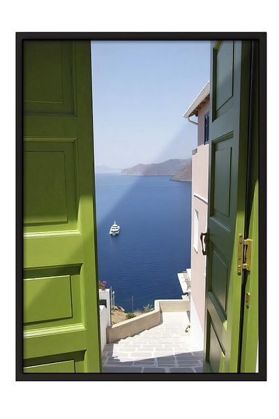 Postifull Poster cu cadru negru, ușă cu deschidere la mare, fotografie, poster de culoare verde, selecție de vară 2025, NR:109657