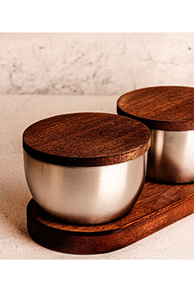 Steel & More Wooden Lid Steel Snack Bowl 7 Piece Leak Proof Storage Container 9cm