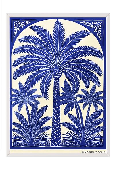Postifull White Framed Poster, Palm Trees, Illustration, Blue Color Poster, 2025 Summer Selection, No:10955