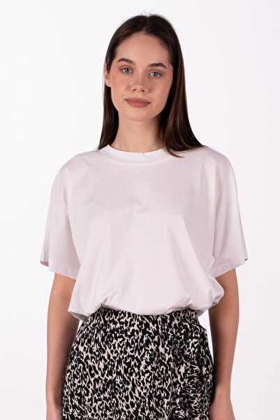 BARRELS AND OIL Stand Collar Low Sleeve Oversize T-Shirt - White