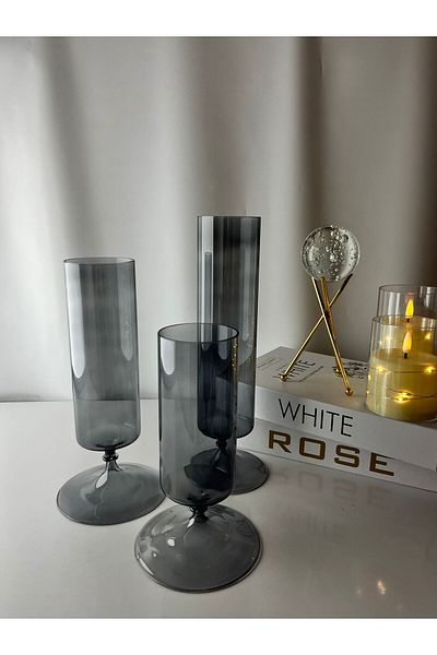 Moon Dizayn 3-Piece Design Blown Glass Vase Floating Candle Candlestick Set (10 Diameter 15-20-25cm Height)