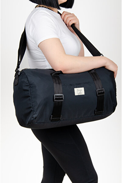 KAFF Black Shoulder Strap Waterproof Fabric Unisex Travel Gym Fitness Sports Bag -1010