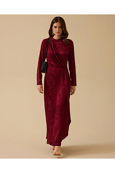 SCL Parlak Dokulu Desenli Maksi Elbise