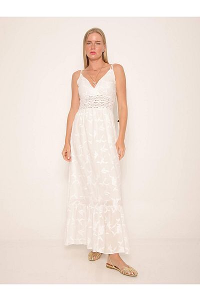 Coral Strappy Lace Detailed Dress Ecru